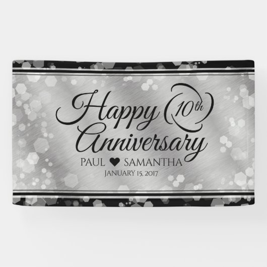 Elegant 10th Tin Wedding Jubileum Celebration Spandoek (Horizontaal)