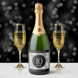 Elegant 10th Tin Wedding Jubileum Celebration Sparkling Wijnetiket