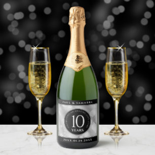 Elegant 10th Tin Wedding Jubileum Celebration Sparkling Wijnetiket