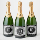 Elegant 10th Tin Wedding Jubileum Celebration Sparkling Wijnetiket (Flessen)