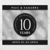 Elegant 10th Tin Wedding Jubileum Celebration Sparkling Wijnetiket (Enkel label)