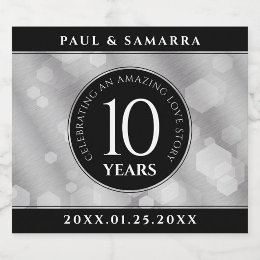 Elegant 10th Tin Wedding Jubileum Celebration Sparkling Wijnetiket (Enkel label)