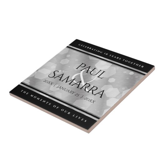 Elegant 10th Tin Wedding Jubileum Celebration Tegeltje (Zijkant)