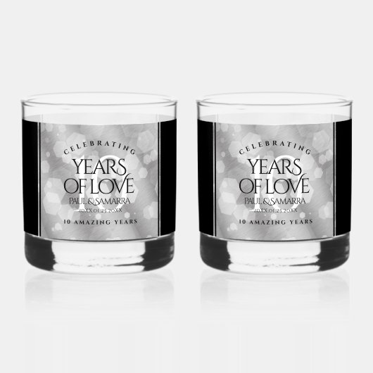 Elegant 10th Tin Wedding Jubileum Celebration Whisky Glas (Voorkant)