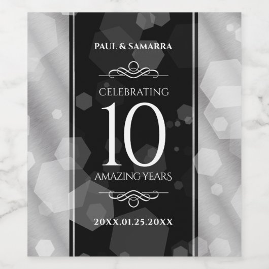 Elegant 10th Tin Wedding Jubileum Celebration Wijn Etiket (Enkel label)