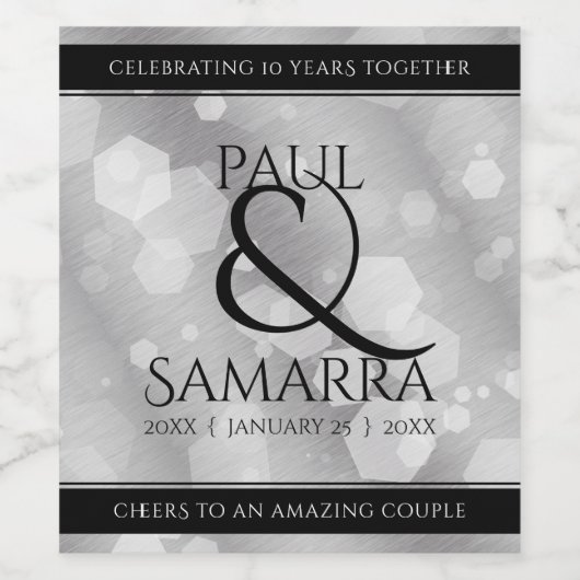 Elegant 10th Tin Wedding Jubileum Celebration Wijn Etiket (Enkel label)