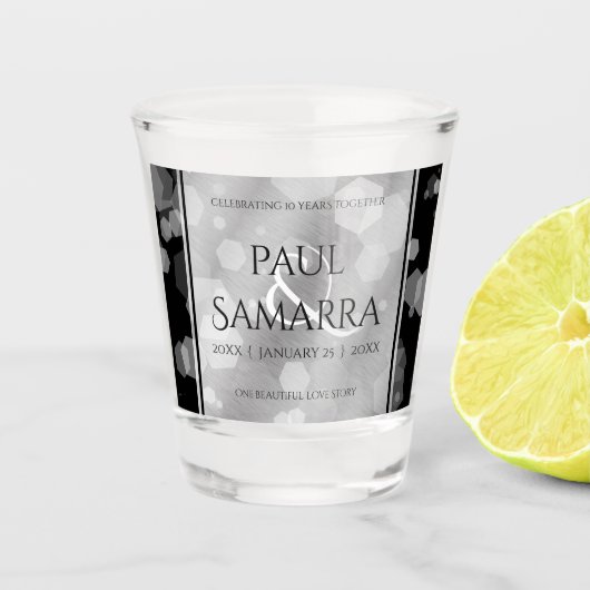 Elegant 10th Tin Wedding Jubileum Shot Glas (Voorkant)