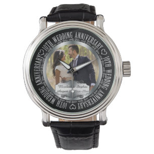 Elegant 10th Wedding Jubileum Foto Names Horloge
