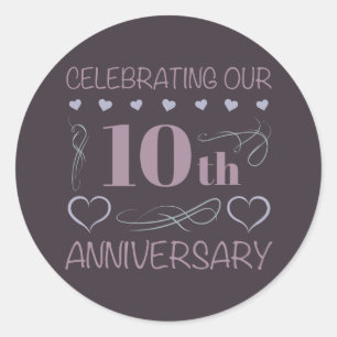 Elegant 10th Wedding Jubileum Lavender Ronde Sticker