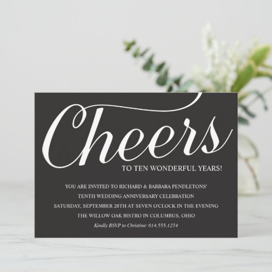 Elegant 10th Wedding Jubileum Party Invitation Kaart (Staand voorkant)