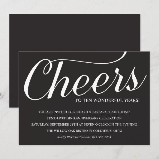 Elegant 10th Wedding Jubileum Party Invitation Kaart (Voorkant / Achterkant)