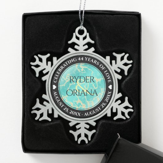 Elegant 11e 44e Turquoise Wedding Jubileum Tin Sneeuwvlok Ornament (Kistje)