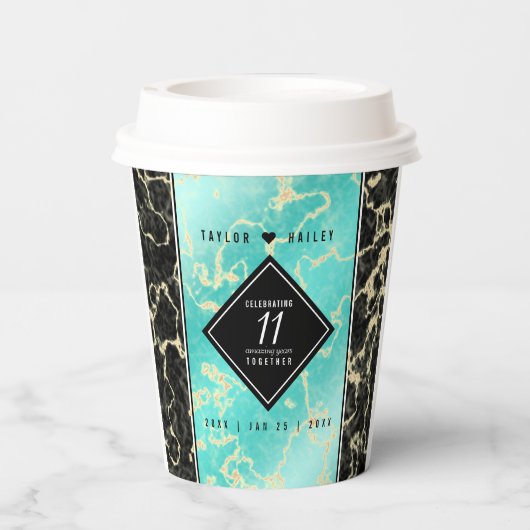 Elegant 11e turquoise huwelijksjubileum papieren bekers (Achterkant)