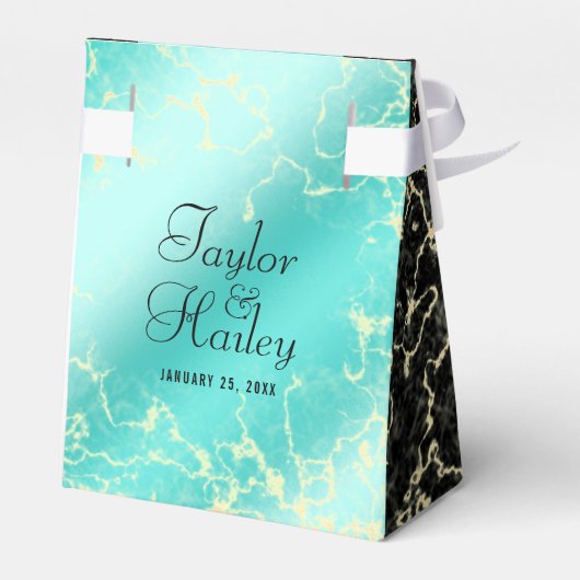 Elegant 11e Turquoise Wedding Jubileum Bedankdoosjes (Achterkant)