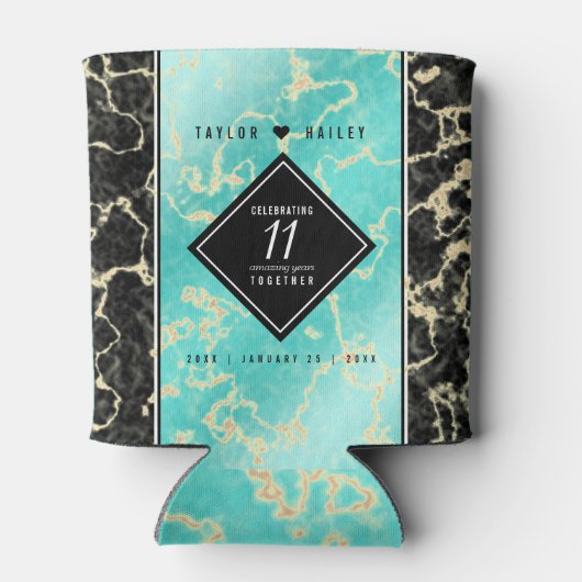 Elegant 11e Turquoise Wedding Jubileum Blikjeskoeler (Achterkant)