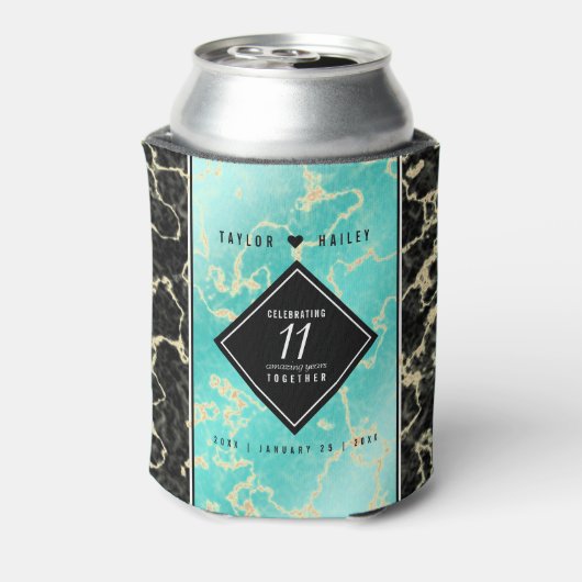 Elegant 11e Turquoise Wedding Jubileum Blikjeskoeler (Blikje Achterkant)