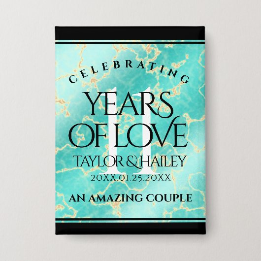 Elegant 11e Turquoise Wedding Jubileum Button (Voorkant)