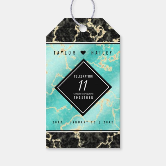 Elegant 11e Turquoise Wedding Jubileum Cadeaulabel (Voorkant)