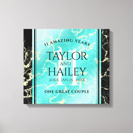 Elegant 11e Turquoise Wedding Jubileum Canvas Afdruk (Voorkant)