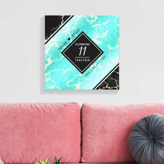 Elegant 11e Turquoise Wedding Jubileum Canvas Afdruk (Insitu (Woonkamer))