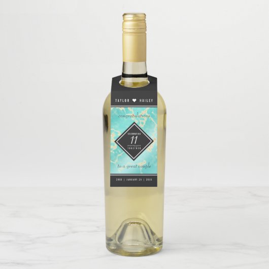 Elegant 11e Turquoise Wedding Jubileum Flessenhanger (Op fles)