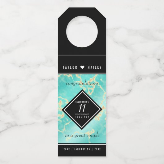 Elegant 11e Turquoise Wedding Jubileum Flessenhanger (Voorkant)