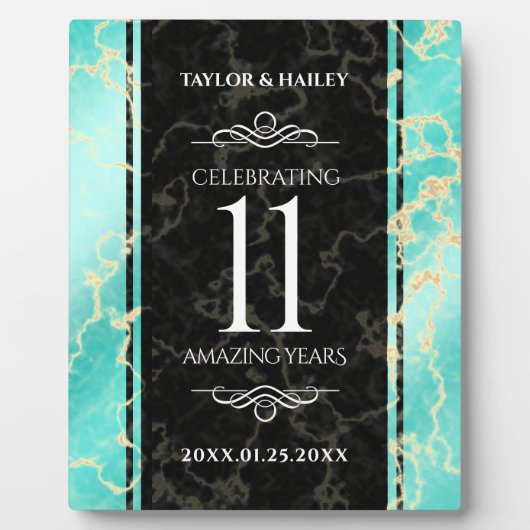 Elegant 11e Turquoise Wedding Jubileum Fotoplaat (Voorkant)