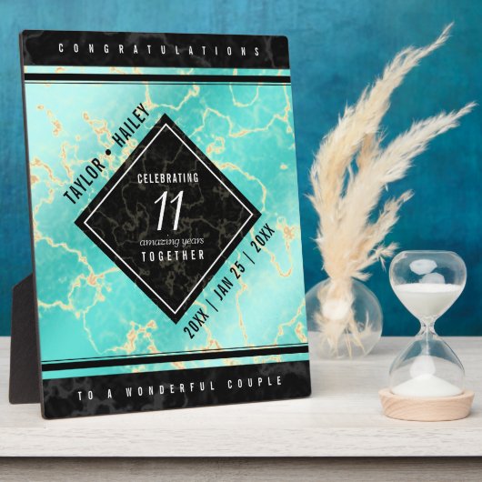 Elegant 11e Turquoise Wedding Jubileum Fotoplaat (Zijkant)