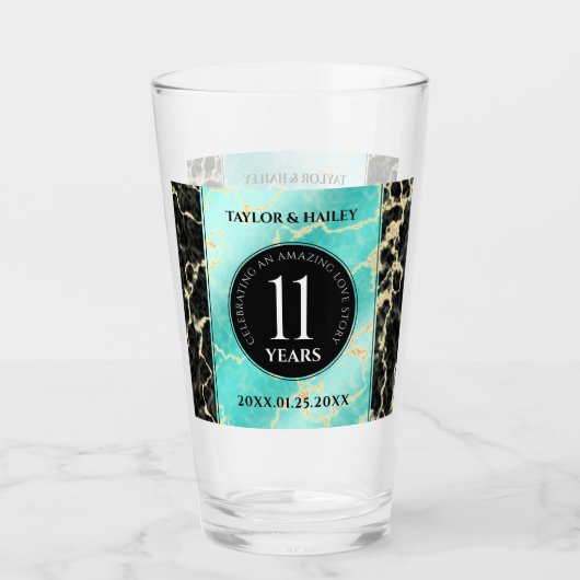 Elegant 11e Turquoise Wedding Jubileum Glas (Voorkant)