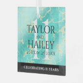 Elegant 11e Turquoise Wedding Jubileum Glas Ornament (Voorkant links)