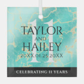 Elegant 11e Turquoise Wedding Jubileum Glas Ornament (Voorkant)