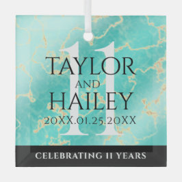 Elegant 11e Turquoise Wedding Jubileum Glas Ornament