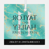 Elegant 11e Turquoise Wedding Jubileum Glas Ornament (Achterkant)