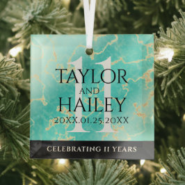 Elegant 11e Turquoise Wedding Jubileum Glas Ornament