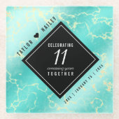 Elegant 11e Turquoise Wedding Jubileum Glazen Onderzetter (Voorkant)
