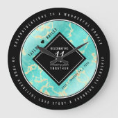 Elegant 11e Turquoise Wedding Jubileum Grote Klok (Voorkant)