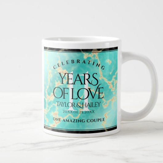 Elegant 11e Turquoise Wedding Jubileum Grote Koffiekop (Rechts)