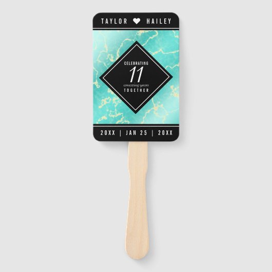 Elegant 11e Turquoise Wedding Jubileum Handwaaier (Voorkant)