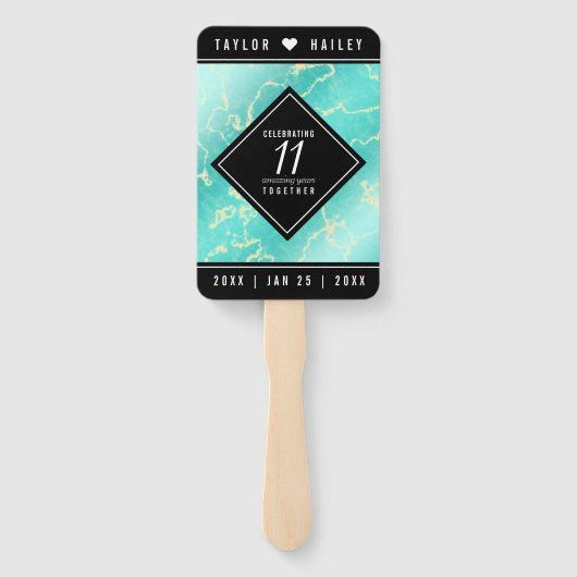 Elegant 11e Turquoise Wedding Jubileum Handwaaier (Achterkant)