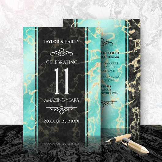 Elegant 11e Turquoise Wedding Jubileum Kaart
