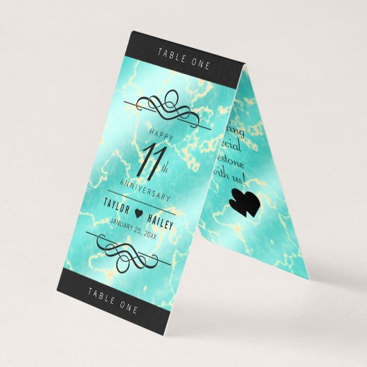 Elegant 11e Turquoise Wedding Jubileum Kaart (Voorkant)