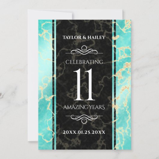 Elegant 11e Turquoise Wedding Jubileum Kaart (Voorkant)