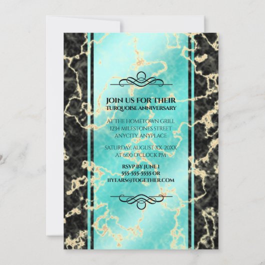 Elegant 11e Turquoise Wedding Jubileum Kaart (Achterkant)