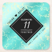 Elegant 11e Turquoise Wedding Jubileum Kartonnen Onderzetters (Voorkant)