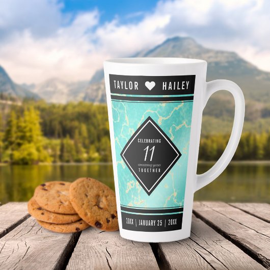 Elegant 11e Turquoise Wedding Jubileum Latte Mok