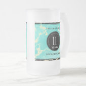 Elegant 11e Turquoise Wedding Jubileum Matglas Bierpul (Voorkant rechts)