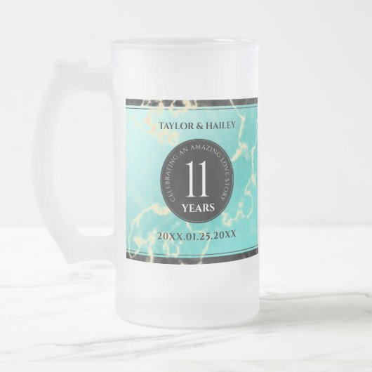 Elegant 11e Turquoise Wedding Jubileum Matglas Bierpul (Links)