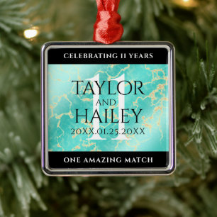 Elegant 11e Turquoise Wedding Jubileum Metalen Ornament