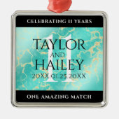 Elegant 11e Turquoise Wedding Jubileum Metalen Ornament (Voorkant)