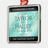 Elegant 11e Turquoise Wedding Jubileum Metalen Ornament (Links)